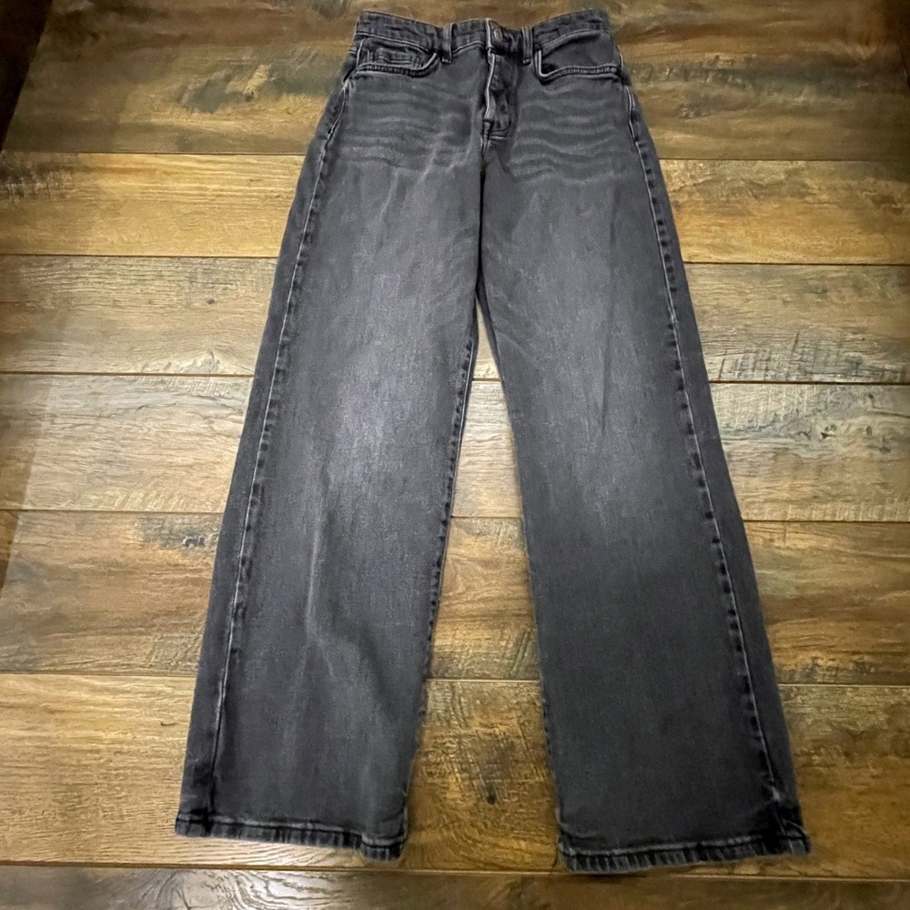 Forever 21 Premium High Waisted Wide Leg Jean Washed Black Size 27 Grunge Baggy